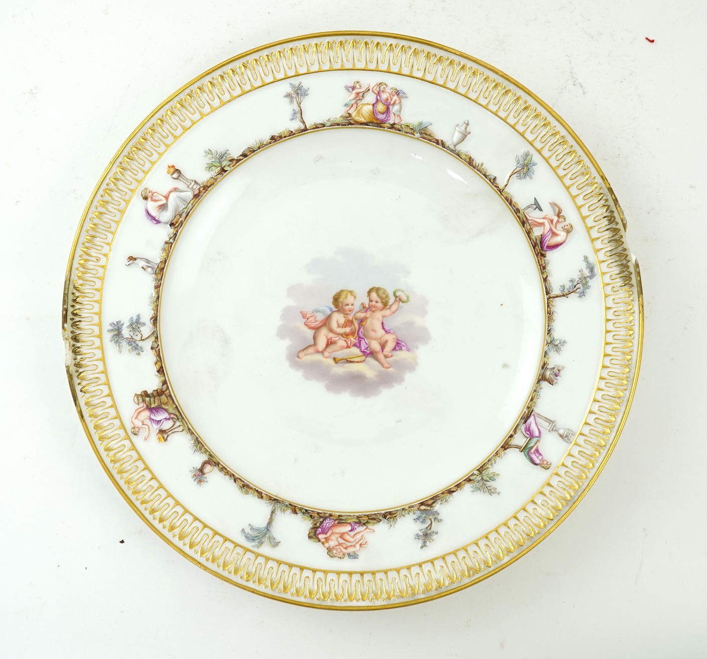 A set of six Meissen plates, decorated in the Capodimonte style, late 19th century